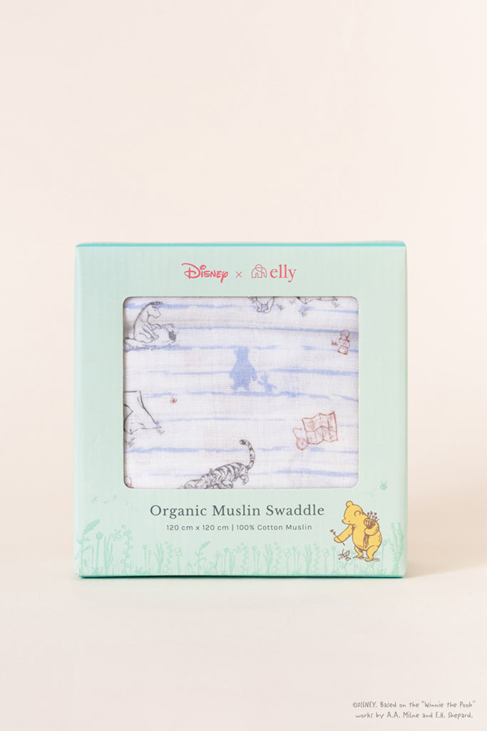 Disney x elly Organic Cotton Swaddle - Camping with Pooh | Ideal for Newborn Baby Gifts | The Elly Store Singapore