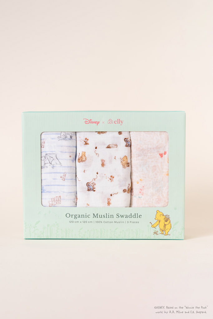 Disney x elly Organic Cotton Swaddle - Classic Pooh Set | Ideal for Newborn Baby Gifts | The Elly Store Singapore