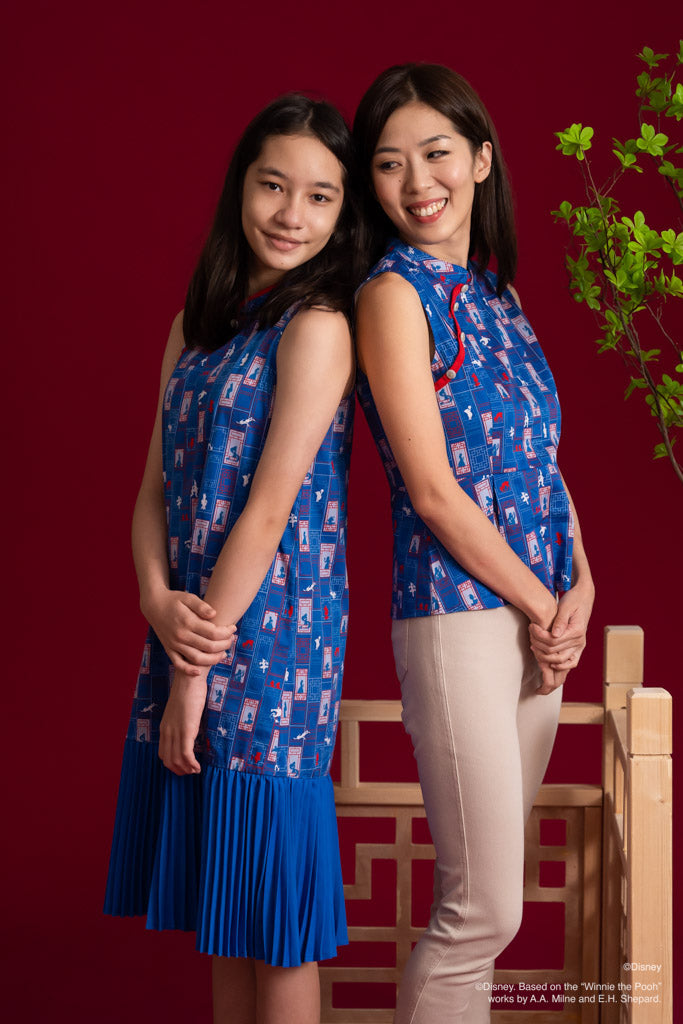 Disney100 Drop Waist Cheongsam - Blue Doors | Disney x elly Chinese New Year 2023 | The Elly Store Singapore The Elly Store