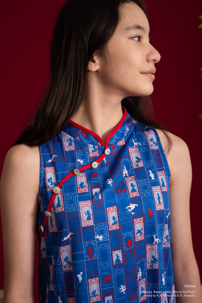 Disney100 Drop Waist Cheongsam - Blue Doors | Disney x elly Chinese New Year 2023 | The Elly Store Singapore The Elly Store