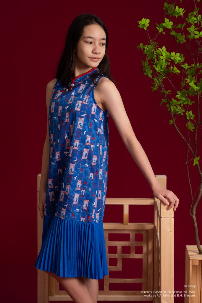 Disney100 Drop Waist Cheongsam - Blue Doors | Disney x elly Chinese New Year 2023 | The Elly Store Singapore The Elly Store