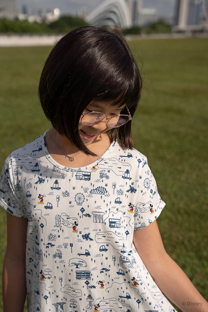 Mary Dress - Blue Road Trip Mickey | Disney x elly Mickey Go Local | The Elly Store Singapore