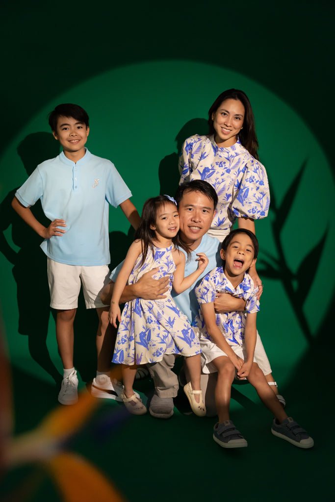 Mandarin-collared Polo Tee - Blue Koi | CNY2023 Twinning Family Set | The Elly Store Singapore