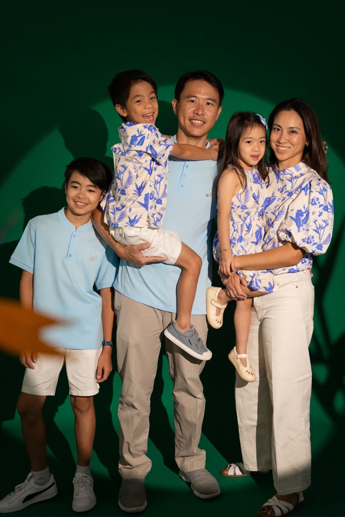 Mandarin-collared Polo Tee - Blue Koi | CNY2023 Twinning Family Set | The Elly Store Singapore