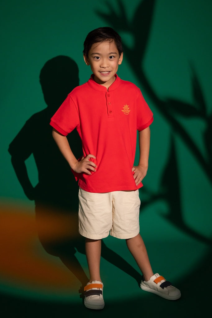 Mandarin-collared Polo Tee - Rose Pagoda | CNY2023 Twinning Family Sets | The Elly Store Singapore