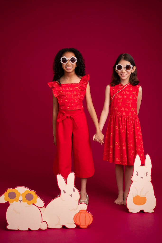 Nicole Top - Red Bunnies In A Row | CNY2023 Family Twinning Set | The Elly Store Singapore