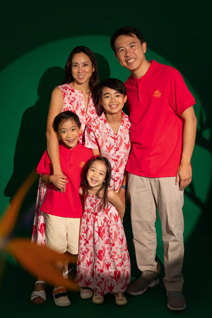 Men's Polo Tee - Rose Pagoda | CNY2023 Family Twinning Set | The Elly Store Singapore