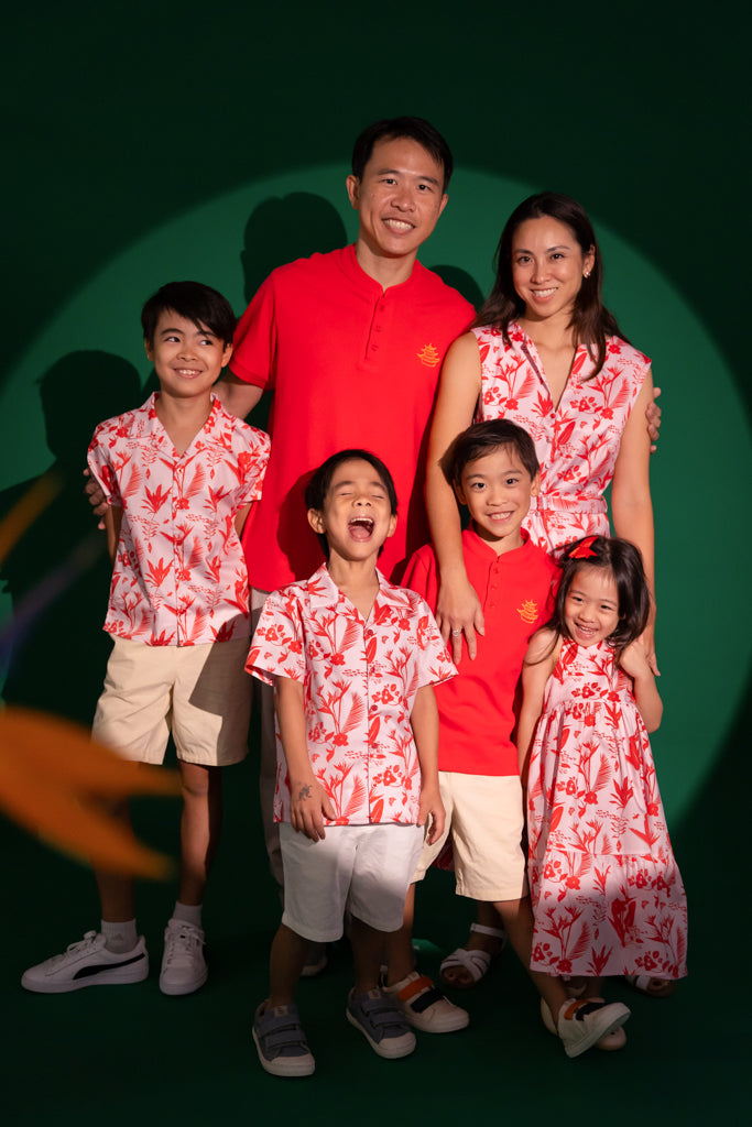 Mandarin-collared Polo Tee - Rose Pagoda | CNY2023 Twinning Family Sets | The Elly Store Singapore The Elly Store