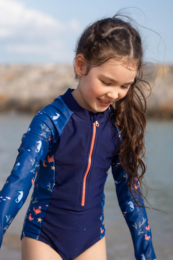 Girls Long-Sleeve Rash Suit Blue Ocean