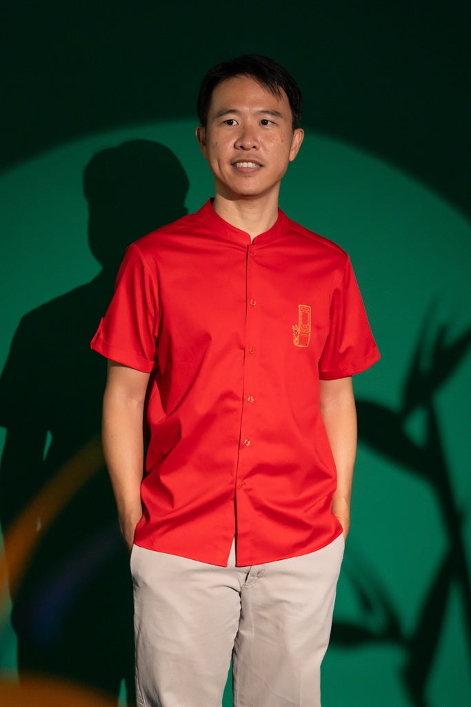 Men's Mandarin-collared Shirt -Red Door | CNY2023 Family Twinning Set | The Elly Store Singapore
