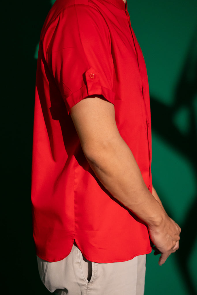 Men&#39;s Mandarin-collared Shirt -Red Door | CNY2023 Family Twinning Set | The Elly Store Singapore
