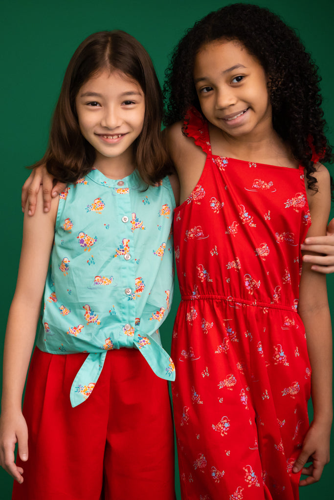 Amelia Top - Turquoise Mandarin Ducks | Chinese New Year 2023 Tween Styles | The Elly Store Singapore