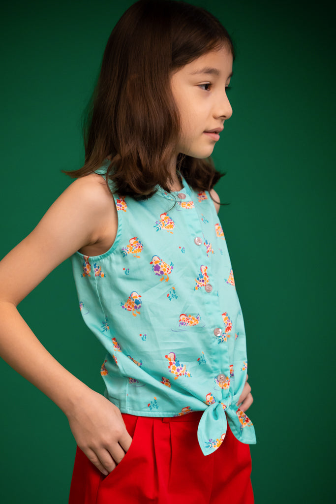 Amelia Top - Turquoise Mandarin Ducks | Chinese New Year 2023 Tween Styles | The Elly Store Singapore