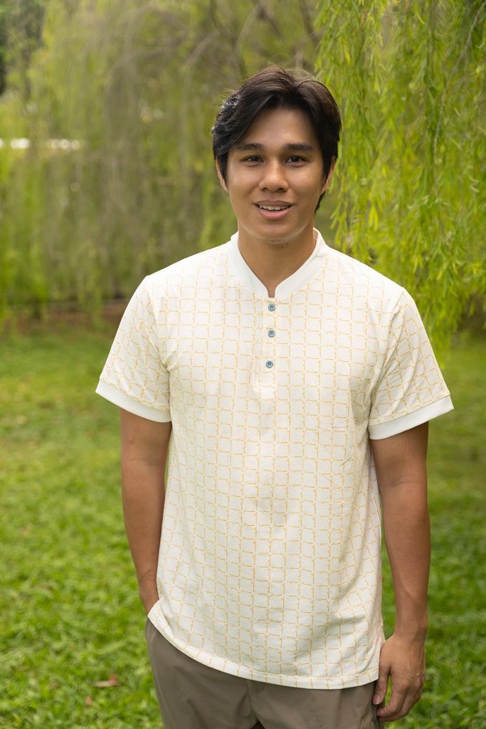 Men's Polo Tee - Cream Bamboo Tiles | Family Twinning Set | The Elly Store Singapore