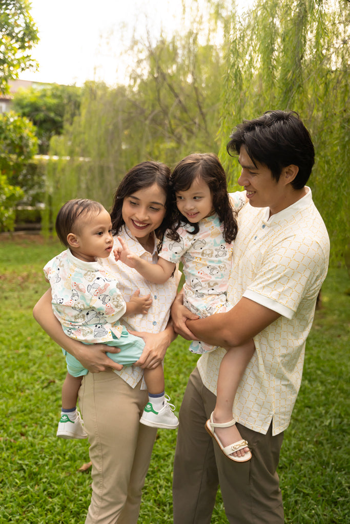Men's Polo Tee - Cream Bamboo Tiles | Family Twinning Set | The Elly Store Singapore