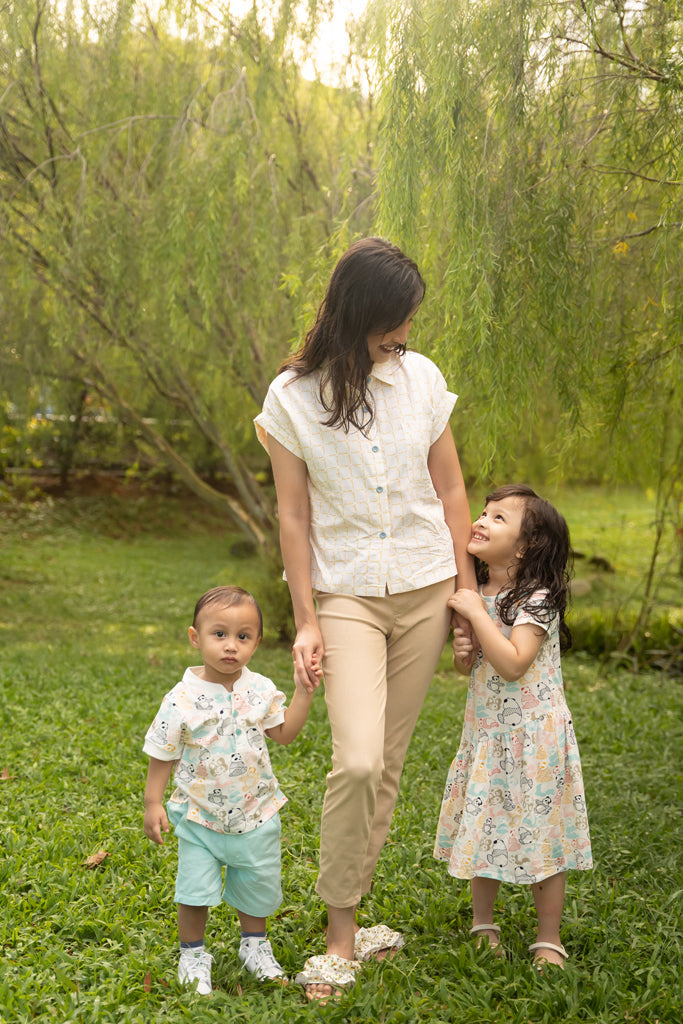 Mandarin-collared Polo Tee - Pastel Pandas | Boys Shirts | The Elly Store Singapore