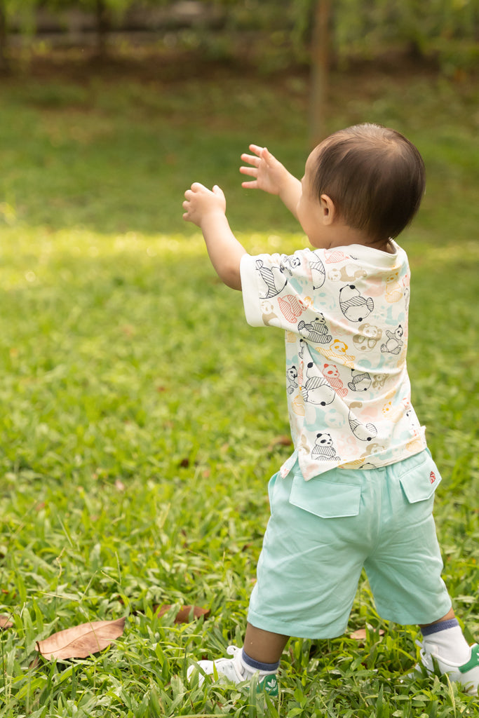 Mandarin-collared Polo Tee - Pastel Pandas | Boys Shirts | The Elly Store Singapore