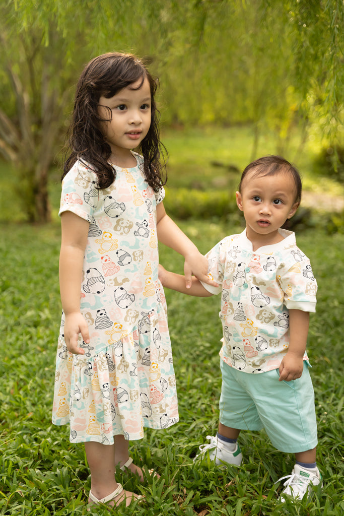 Mandarin-collared Polo Tee - Pastel Pandas | Boys Shirts | The Elly Store Singapore