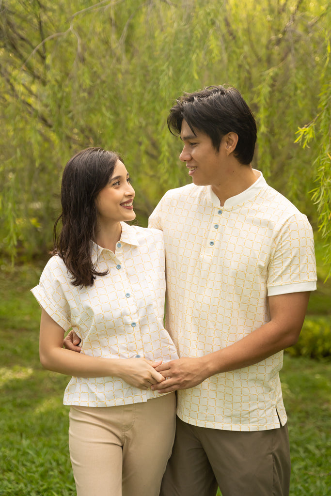 Ladies Sadie Blouse - Cream Bamboo Tiles | Twinning Family Sets | The Elly Store Singapore