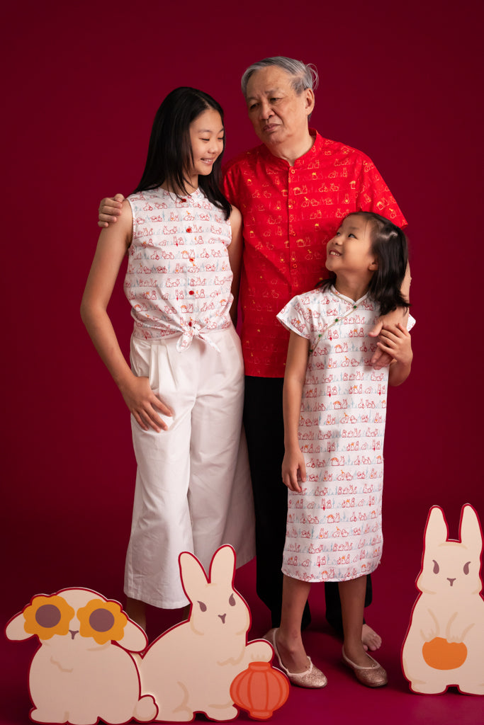 Amelia Top - White Bunnies In A Row | Chinese New Year 2023 Tween Styles | The Elly Store Singapore