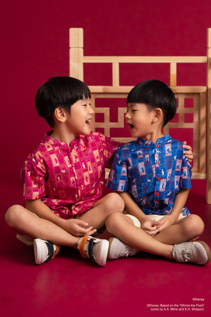 Disney100 Mandarin-collared Shirt - Blue Doors | Disney x elly Chinese New Year 2023 | The Elly Store Singapore