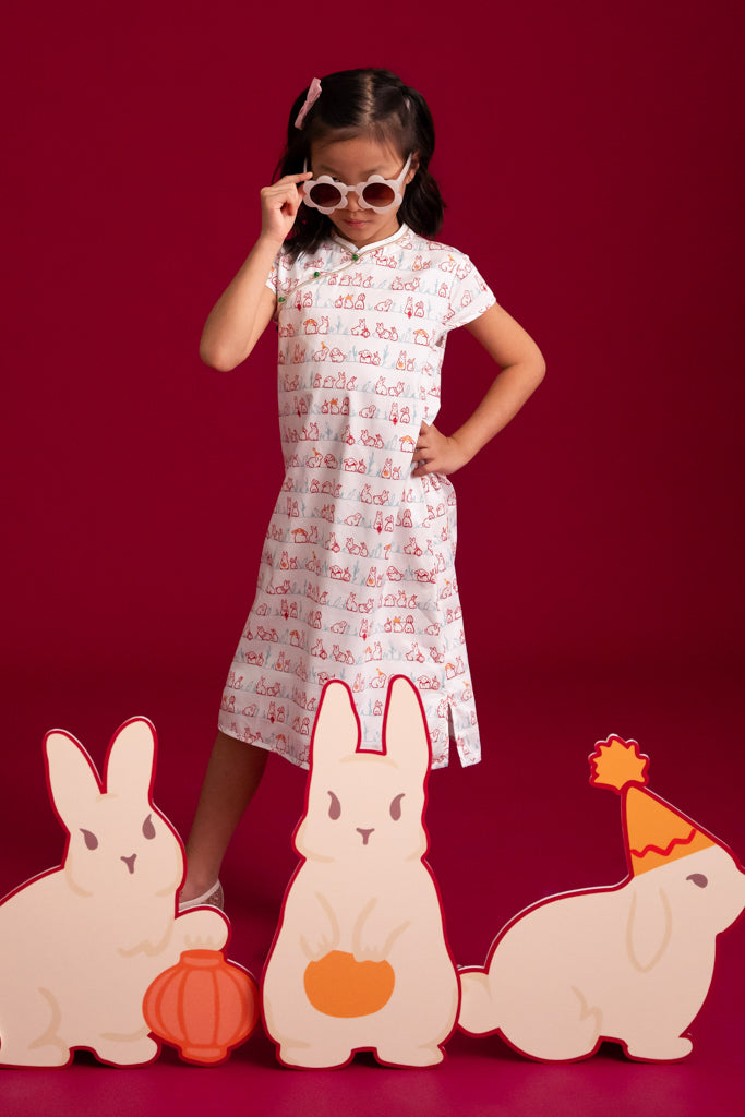 Cheongsam - White Bunnies In A Row | Chinese New Year 2023 | The Elly Store Singapore