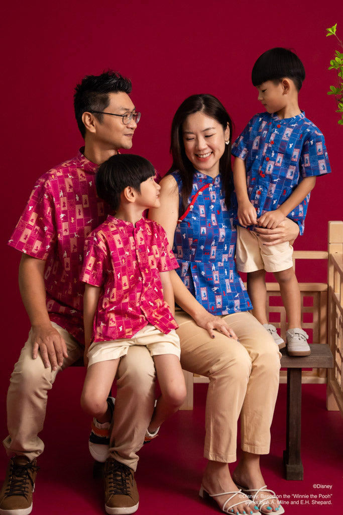 Disney100 Mens Mandarin-collared Shirt - Blue Doors | Disney x elly Chinese New Year 2023 | The Elly Store Singapore