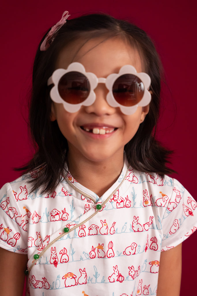 Cheongsam - White Bunnies In A Row | Chinese New Year 2023 | The Elly Store Singapore