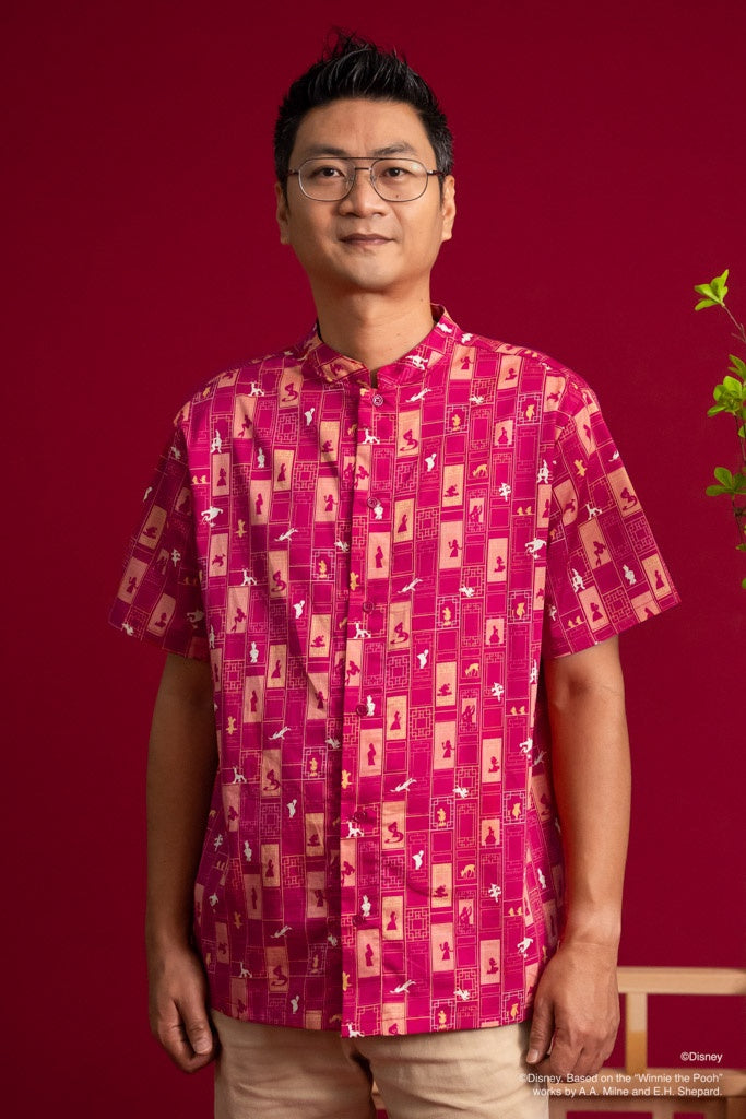 Disney100 Mens Mandarin-collared Shirt - Red Doors | Disney x elly Chinese New Year 2023 | The Elly Store Singapore