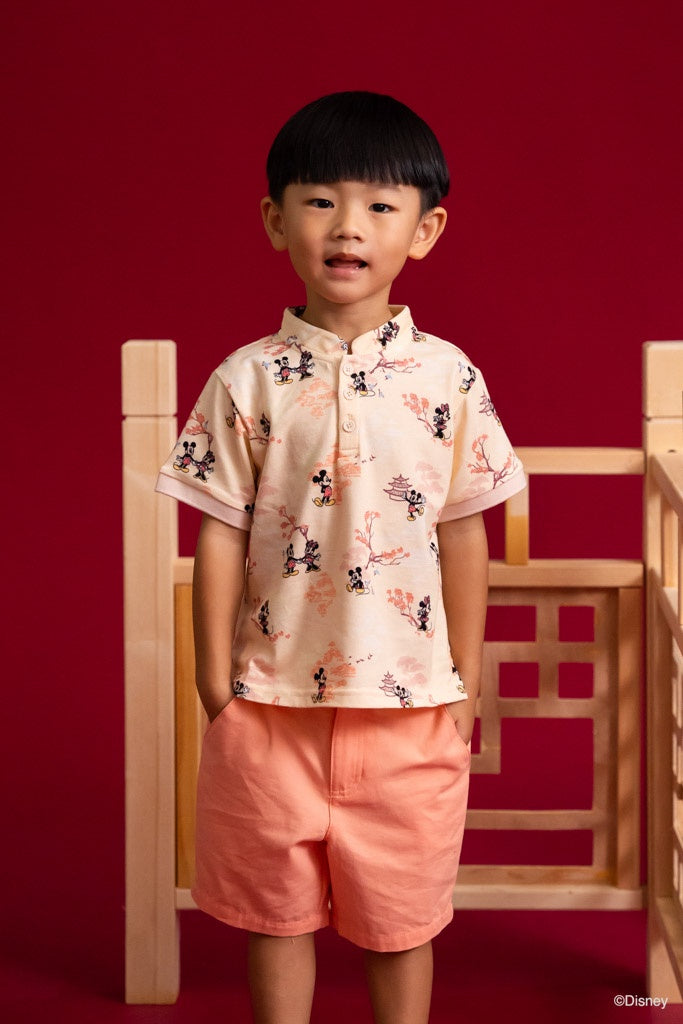 Mandarin-collared Polo Tee - Pagoda Mickey | Disney x elly CNY2023 Twinning Family Sets | The Elly Store Singapore