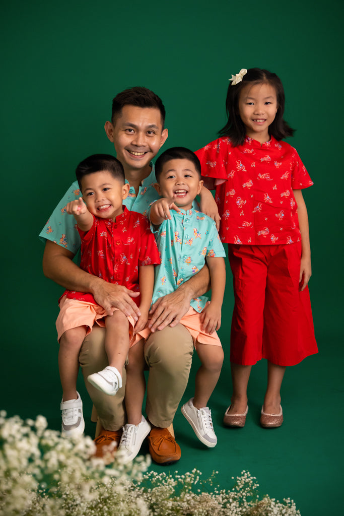 Mandarin-collared Shirt - Turquoise Mandarin Ducks | CNY2023 Family Twinning Set | The Elly Store Singapore