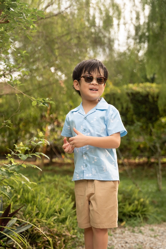 Hawaiian Shirt - Blue Bamboo Pandas | Boys' Shirts | The Elly Store Singapore