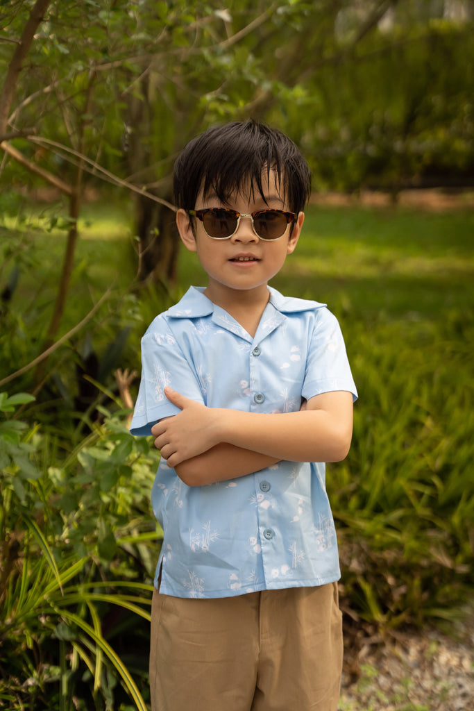 Hawaiian Shirt - Blue Bamboo Pandas | Boys' Shirts | The Elly Store Singapore