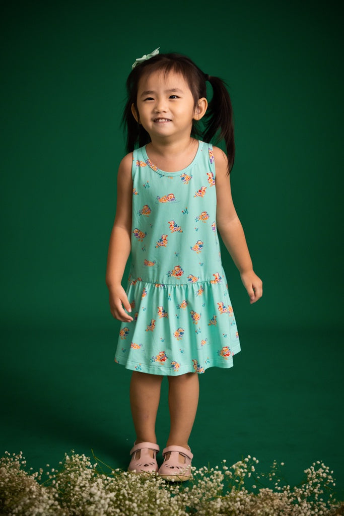 Sleeveless Dress - Turquoise Mandarin Ducks | CNY2023 Family Twinning Set | The Elly Store Singapore