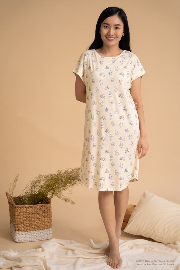 Ladies Nightgown - Yellow Hunny Pooh | Twinning Family Pyjamas | The Elly Store Singapore