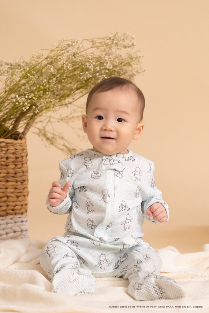 Disney x elly Sleepsuit - Blue Hunny Pooh | Premium Bamboo Cotton | The Elly Store Singapore