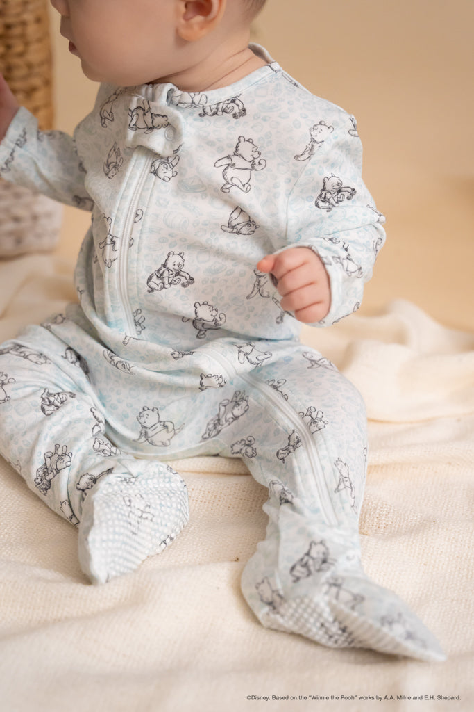 Disney x elly Sleepsuit - Blue Hunny Pooh | Premium Bamboo Cotton | The Elly Store Singapore