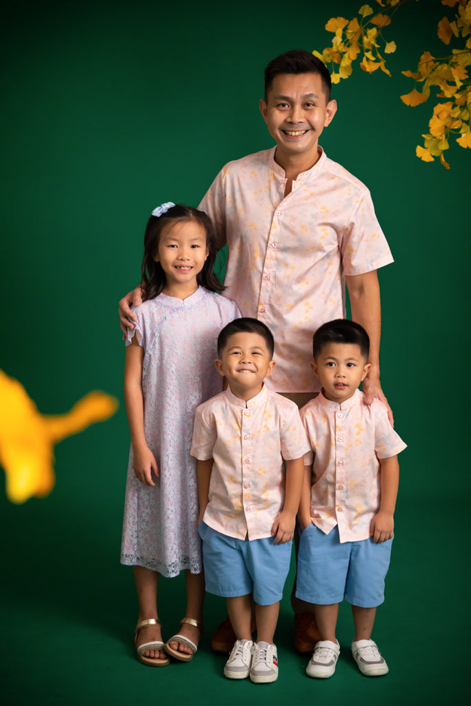 Mandarin-collared Shirt - Pink Gingkoi | CNY2023 Family Twinning Set | The Elly Store Singapore