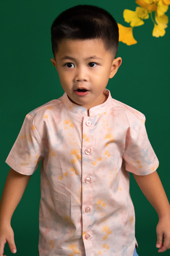 Mandarin-collared Shirt - Pink Gingkoi | CNY2023 Family Twinning Set | The Elly Store Singapore The Elly Store