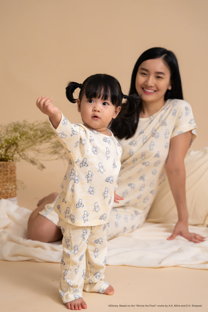 Long-Sleeve Pyjamas Set - Yellow Hunny Pooh | Disney x elly Twinning Family Pyjamas | The Elly Store Singapore
