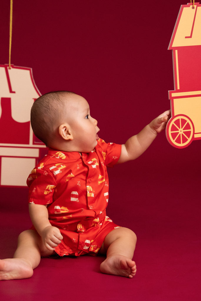 Mandarin-collared Romper - Red Night Market | CNY2023 Twinning Family Set | The Elly Store Singapore