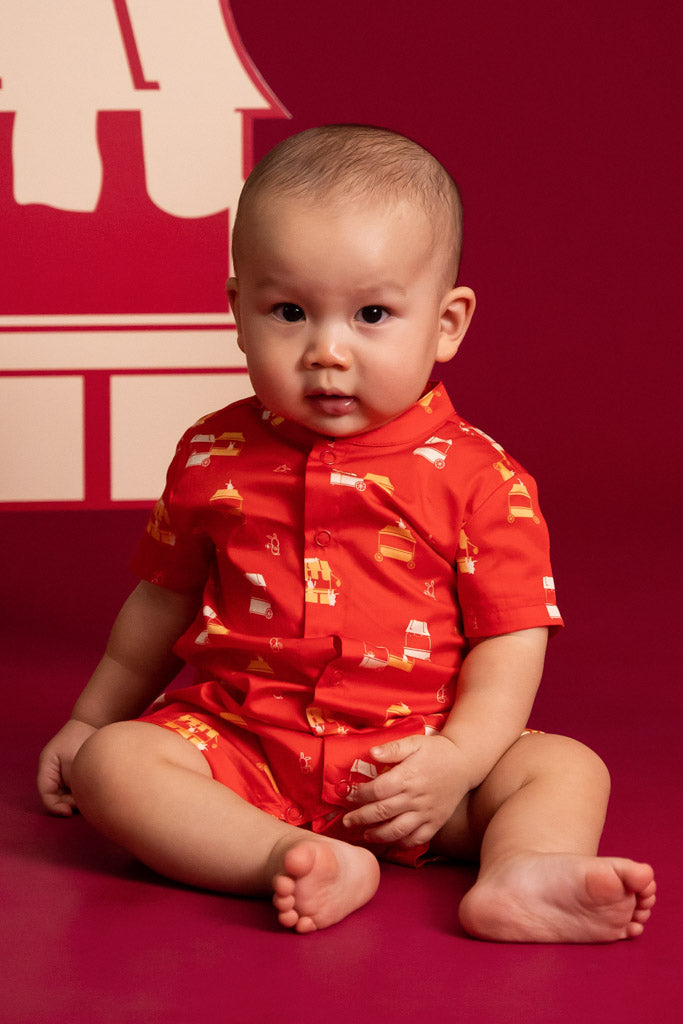 Mandarin-collared Romper - Red Night Market | CNY2023 Twinning Family Set | The Elly Store Singapore