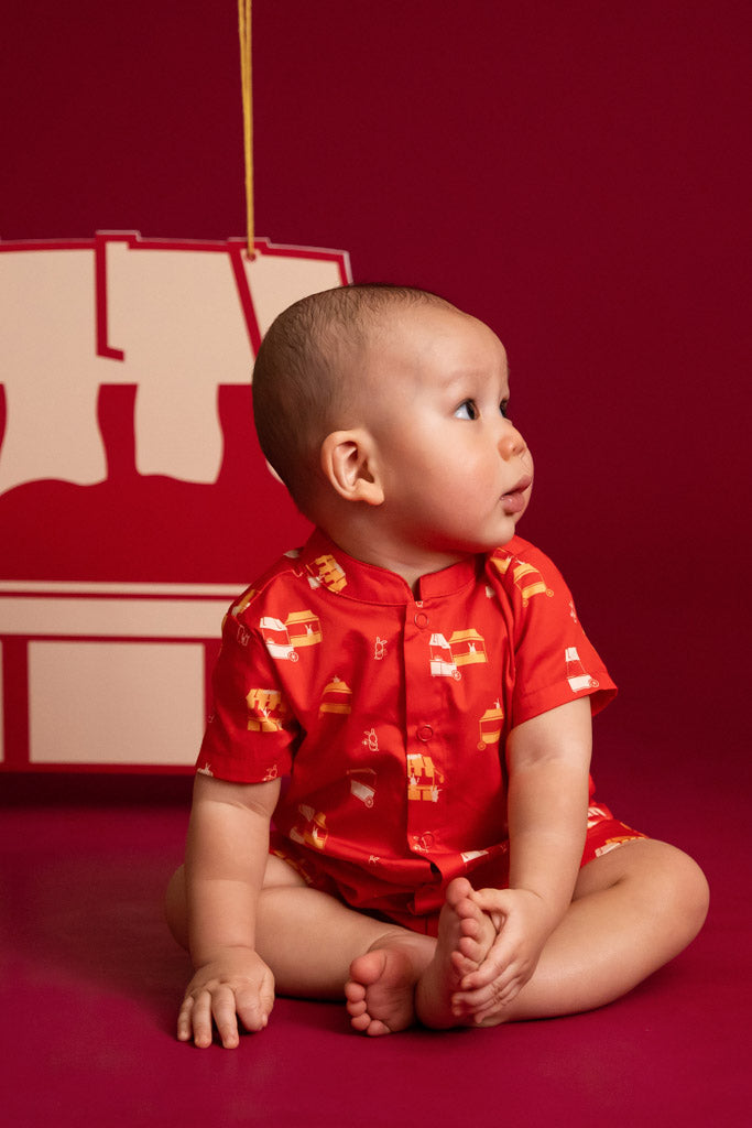Mandarin-collared Romper - Red Night Market | CNY2023 Twinning Family Set | The Elly Store Singapore