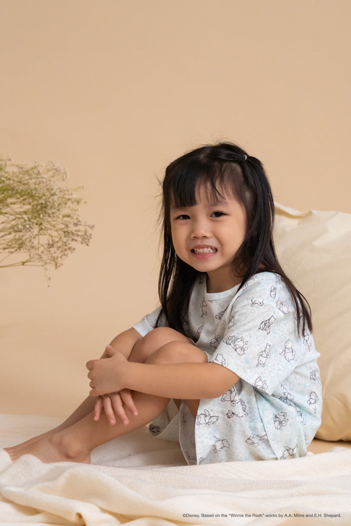 Short-Sleeve Pyjamas Set - Blue Hunny Pooh | Disney x elly Family Pyjamas | The Elly Store Singapore