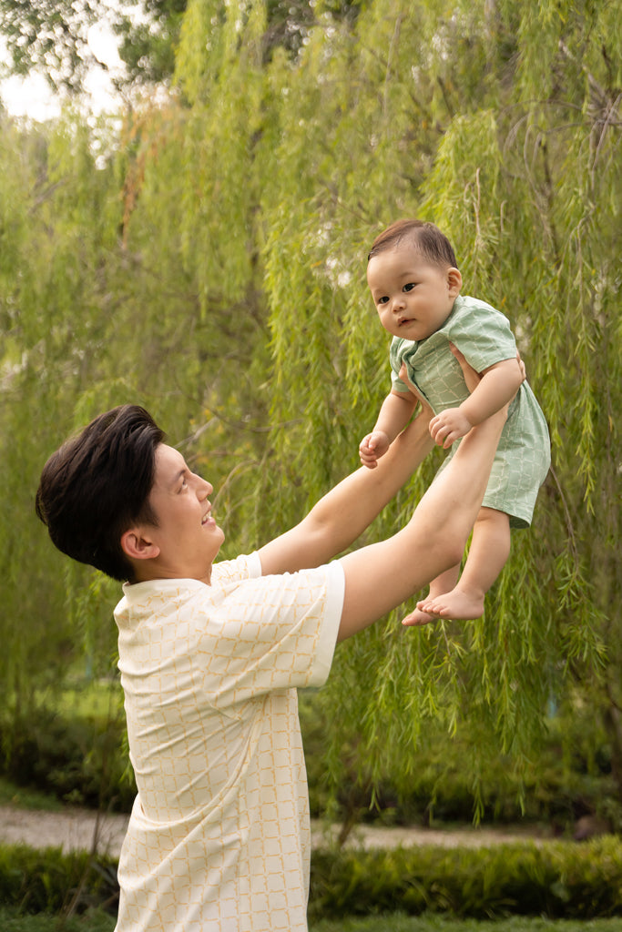 Polo Romper - Teal Bamboo Tiles | Family Twinning Set | The Elly Store Singapore