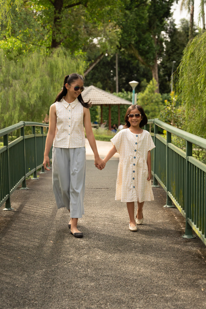 Sheila Top - Cream Bamboo Tiles | Family Twinning Set | The Elly Store Singapore