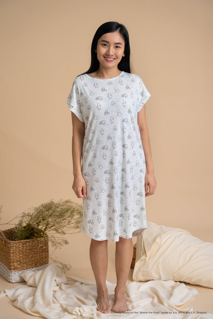 Ladies Nightgown - Blue Hunny Pooh | Twinning Family Pyjamas | The Elly Store Singapore