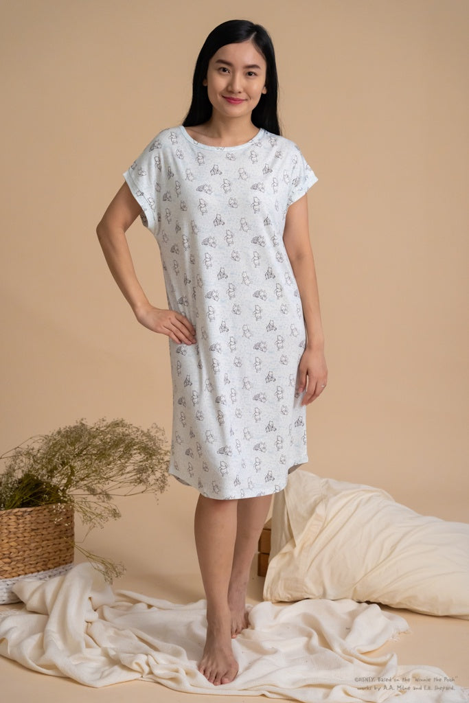 Ladies Nightgown - Blue Hunny Pooh | Twinning Family Pyjamas | The Elly Store Singapore