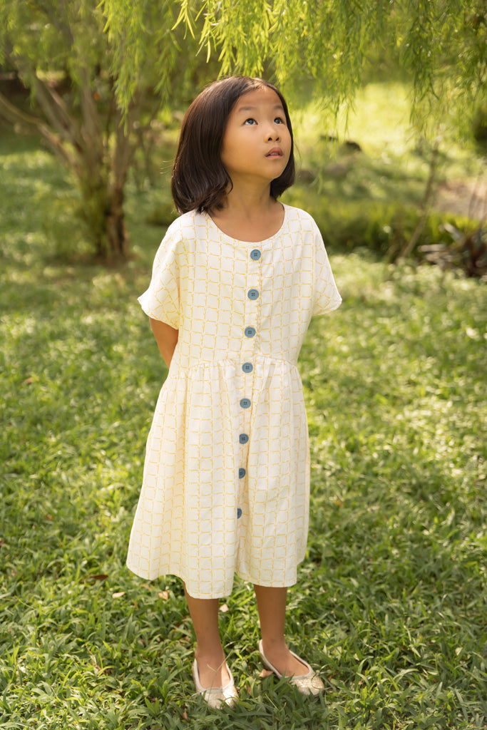 Chloe Dress - Cream Bamboo Tiles | Girls' Dresses | The Elly Store Singapore