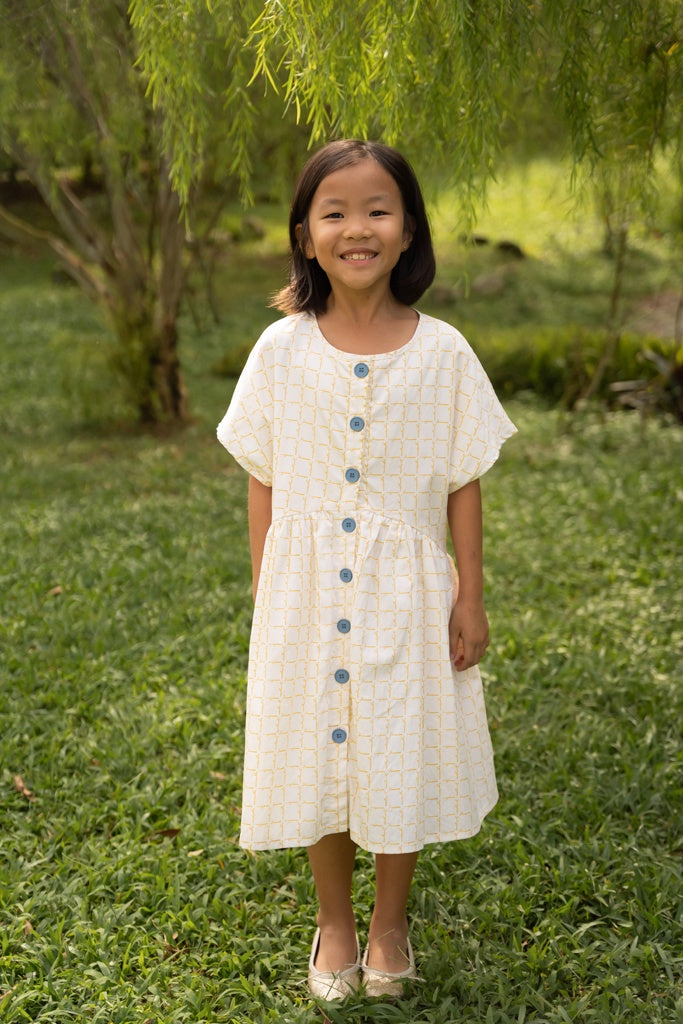 Chloe Dress - Cream Bamboo Tiles | Girls' Dresses | The Elly Store Singapore
